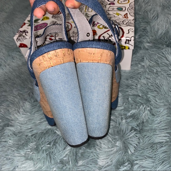 New Jeffrey Campbell Denim Wedge Platform Sandals - Picture 6 of 7
